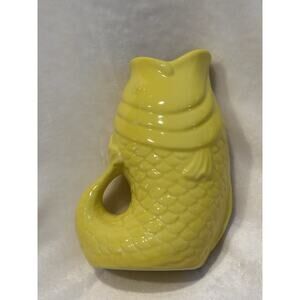 Bistro Brights Koifish Gurglepot Porcelain Water Jug 10” Tall Vase Yellow Vtg